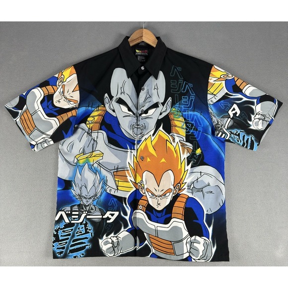 Dragon Ball Z Shirt Mens Large Blue Black AOP Vintage 2001 Vegeta Super Saiyan